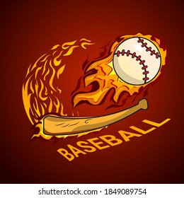 illustration of a fireball and fire bat baseball, perfect for cover elements, baseball bats, stickers and more