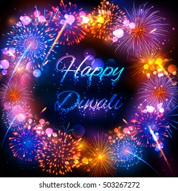 illustration of firecracker on Happy Diwali Holiday background for light festival of India