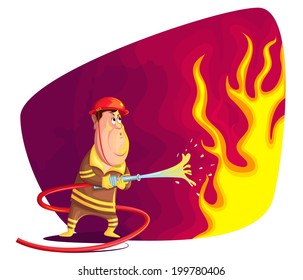 illustration of firefighter extinguishing fire in vector