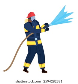 Illustration of a firefighter using a water hose to extinguish a fire during an emergency