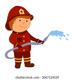 illustration of a firefighter , vector isolated on a white background.