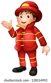 Illustration of a fireman with a complete uniform on a white background