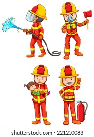 Illustration of fireman with different poses