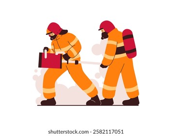 Illustration of an Fireman Firefighter carrying pipe