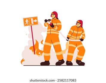 Illustration of an Fireman Firefighter carrying pipe