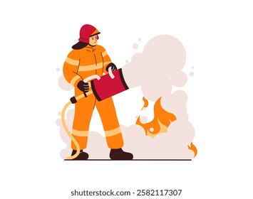 Illustration of an Fireman Firefighter carrying pipe