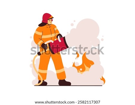 Illustration of an Fireman Firefighter carrying pipe