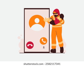 Illustration of an Fireman Firefighter Emergency Call