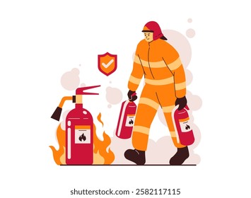 Illustration of an Fireman Firefighter Extinguisher