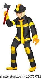 Illustration of a fireman on a white background