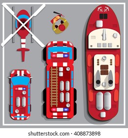 Illustration of a fireman transport. View from above.