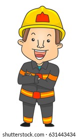 Illustration of  a Fireman in Uniform and Helmet Happily Posing and Smiling