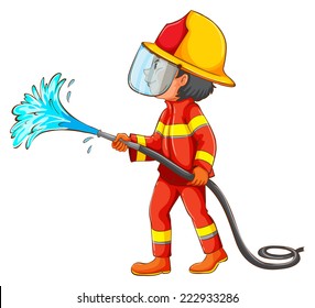 Illustration of a fireman using water hose