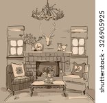 illustration with a fireplace and two armchairs