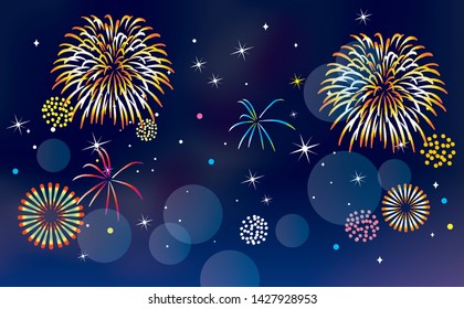 Illustration of fireworks on background of night view
