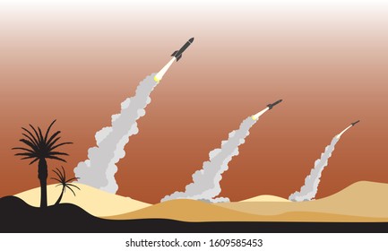 illustration of firing missiles. Turkey Syria conflict 2020 Middle East crisis. Turkey versus Syria. vector  EPS 10.