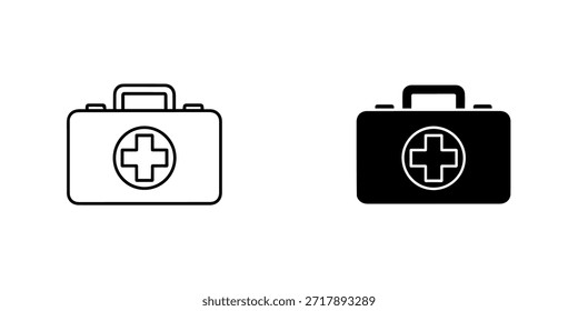 Ilustración de un botiquín de primeros auxilios con un símbolo de cruz, en blanco y negro aislado en