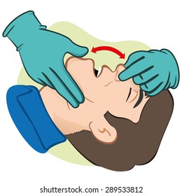 Illustration First Aid person opening the mouth clearing airway with gloves. Ideal for catalogs, informative and medical guides.