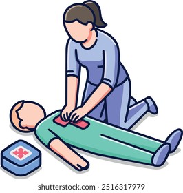 Ilustração primeiros socorros médicos com massagem cardíaca indireta