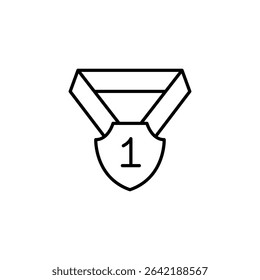 Illustration Of First Place Winner Medal With Ribbon Icon Style