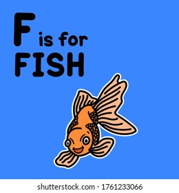 Illustration of Fish animal with alphabet F letter. Vector Illustration for kids learning English vocabulary.