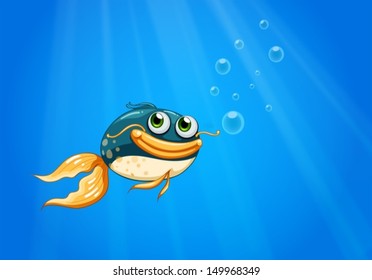 Illustration of a fish with a big mouth under the ocean