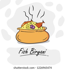 Illustration Of Fish Biryani, Indian Cuisine