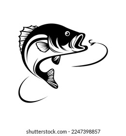 illustration of a fish in black and white flat color for logo, t shirt, and more