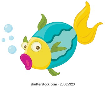 Illustration of a fish blowing bubbles