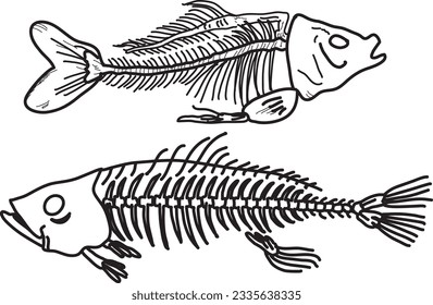 illustration of a fish bone skelenton with hand draw cartoon style