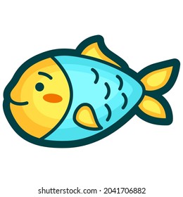 Illustration of fish in cartoon style. Cute funny character.