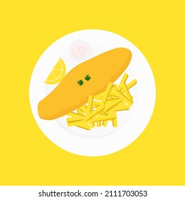 Illustration of fish and chips, typical food from Great Britain. Suitable for food content, menu, and infographic. Food flat design.