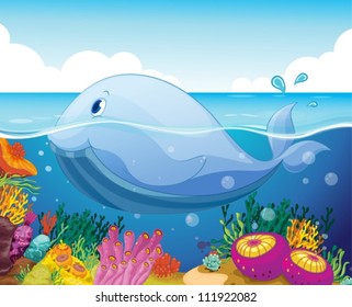 illustration of a fish and coral in the sea