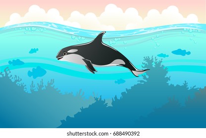 illustration of fish and coral of the sea. colorful fish and coral in the sea. Underwater and  the ocean with different animals. For your project like print, graphic design, card or poster.