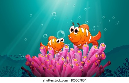 illustration of a fish and coral in water