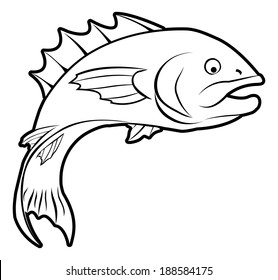 An illustration of a fish, could be a food label or menu icon for fish or seafood