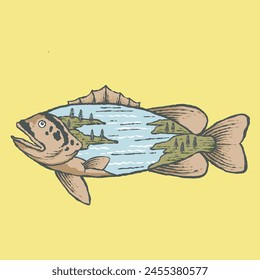 Illustration of fish and forest perfect for your brand