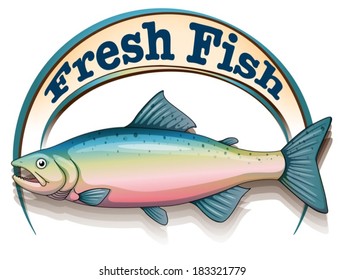 Illustration of a fish with a fresh fish label on a white background
