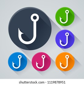 Illustration of fish hook icons with shadow