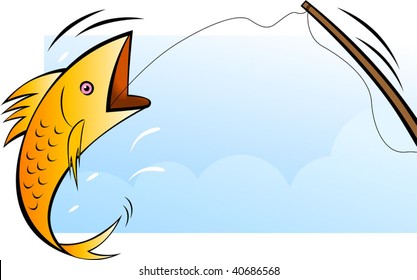Illustration of fish hunting with sky background	