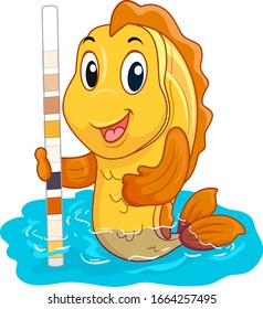 Illustration of a Fish Mascot on Water Holding a Water Tester Color Chart