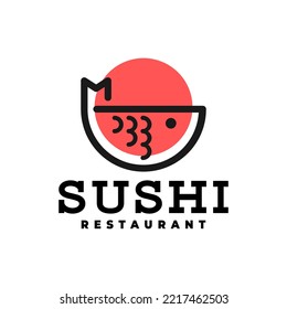 illustration of a fish with red circle behind. good for sushi logo or any business related to fish