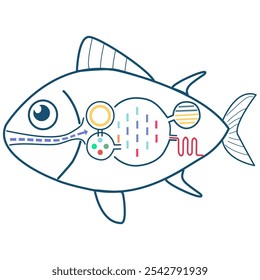 Illustration of a Fish with Scientific Elements. cartoon