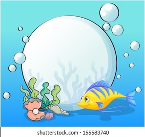 Illustration of a fish and seashells under the sea