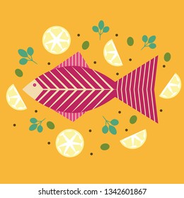 illustration of fish with spice and slices of lemon