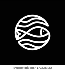 Illustration fish and sushi on circle sign logo design food restaurant