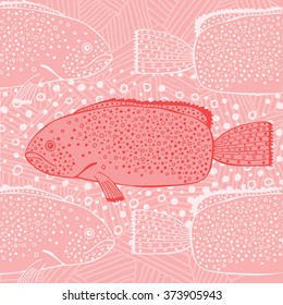 Illustration of fish swimming face to face with others in the ocean