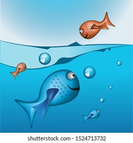 Illustration of fish swimming in the sea