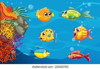 Illustration of fish swimming underwater