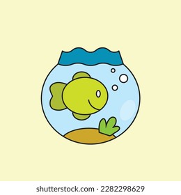 Illustration of Fish In Tank Vector Drawing